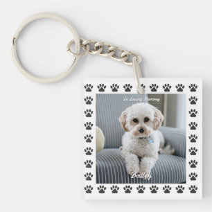 Dog's Photo, Name, In Loving Memory, Paw Prints Key Ring