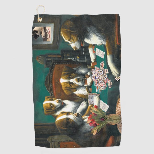 Dogs Playing Mah Jongg Golf Towel (Front)