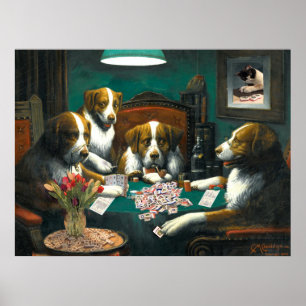 Dogs Playing Mah Jongg Poster