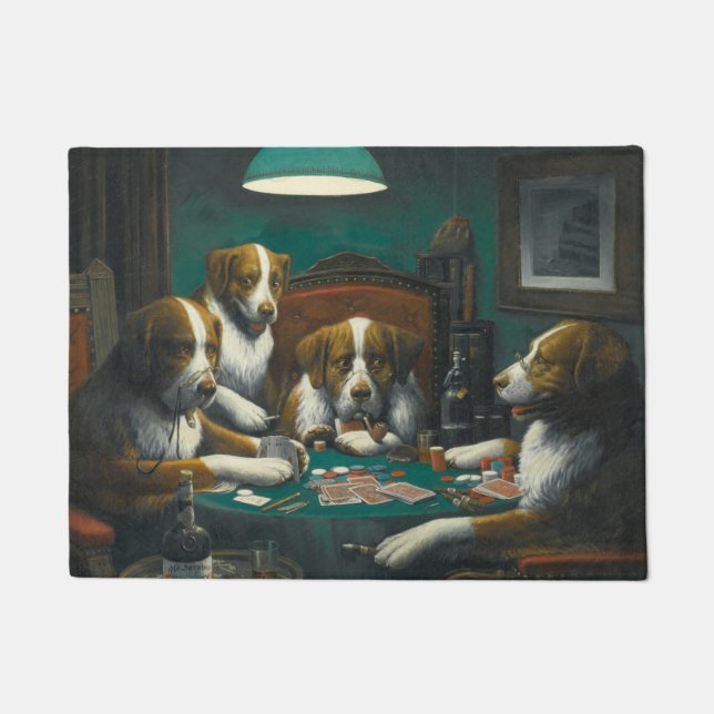 Dogs Playing Poker (Animal Card Game) Doormat (Front)