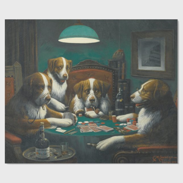 Dogs Playing Poker (Animal Card Game) Wrapping Paper (Flat)