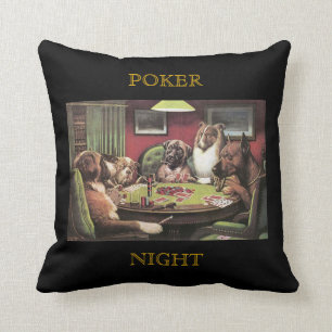 Dogs Playing Poker Bold Bluff C. M. Coolidge Black Cushion