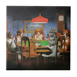 Dogs Playing Poker by C.M. Coolidge Ceramic Tile