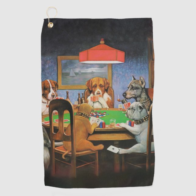 Dogs Playing Poker by C.M. Coolidge Golf Towel (Front)