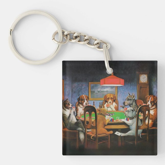 Dogs Playing Poker by C.M. Coolidge Key Ring (Front)
