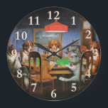 Dogs Playing Poker by C.M. Coolidge Large Clock<br><div class="desc">Showcasing one of the most recognisable pieces of Americana, this classic painting, "A Friend in Need, " is from the iconic Dogs Playing Poker series. Originally commissioned by Brown & Begelow Cigars in 1903, this unforgettable image by American painter C.M. Coolidge captures a scene of anthropomorphic canines engaged in a...</div>