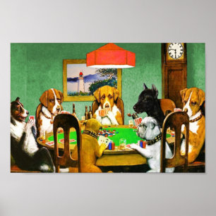 Dogs Playing Poker Cards  Poster