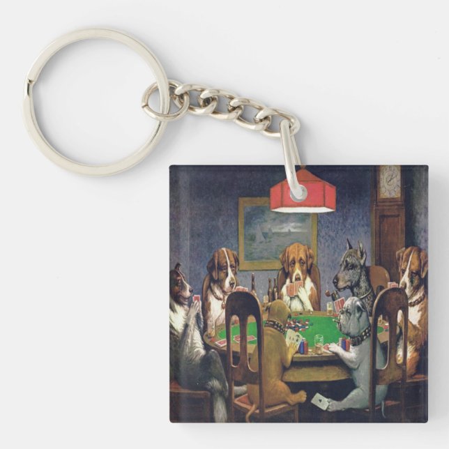 Dogs Playing Poker Custom Acrylic Keychain (Front)
