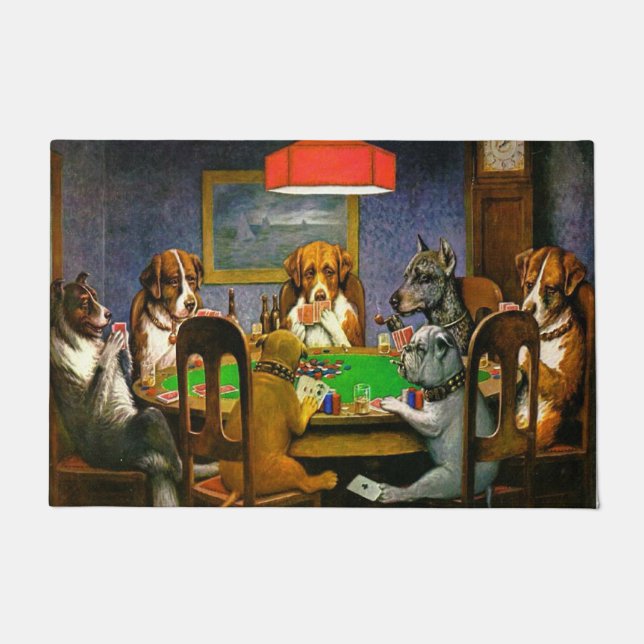 Dogs Playing Poker Door Mat (Front)