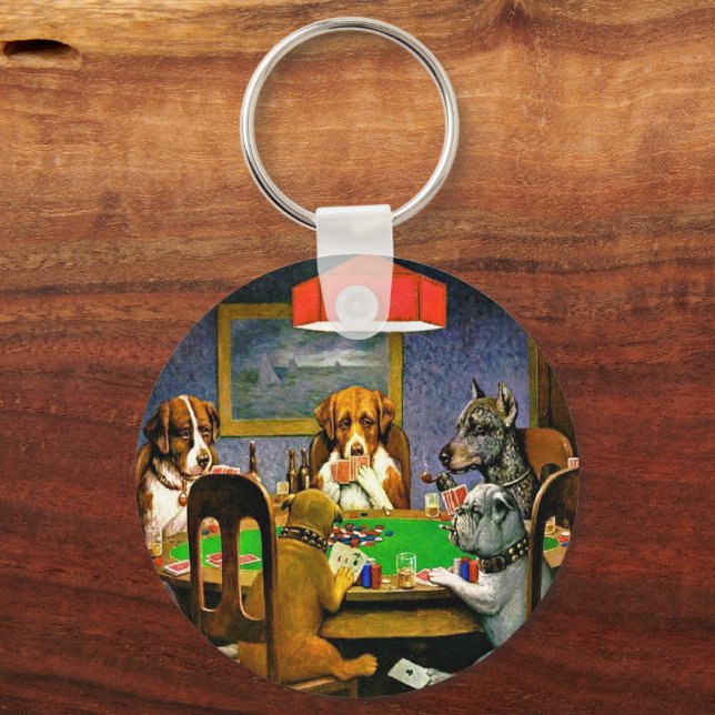 Dogs Playing Poker Key Ring (Front)