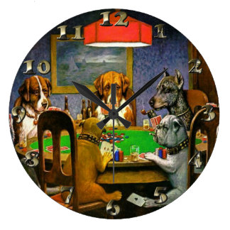 Dogs Playing Poker Large Clock