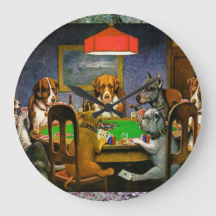 Dogs Playing Poker Large Clock