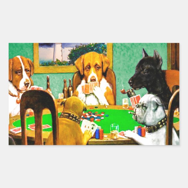 Dogs Playing Poker Rectangular Sticker (Front)