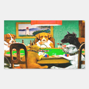 Dogs Playing Poker Rectangular Sticker