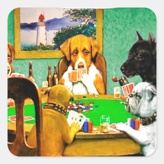 Dogs Playing Poker Square Sticker (Front)