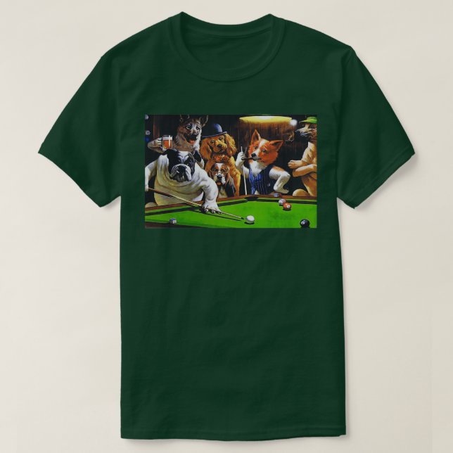 Dogs Playing Pool 1 T-Shirt (Design Front)