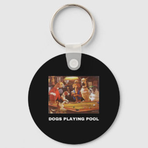 Dogs Playing Pool Art Work Puppies Snooker Pocket Key Ring