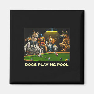 Dogs Playing Pool Art Work Puppies Snooker Pocket Magnet