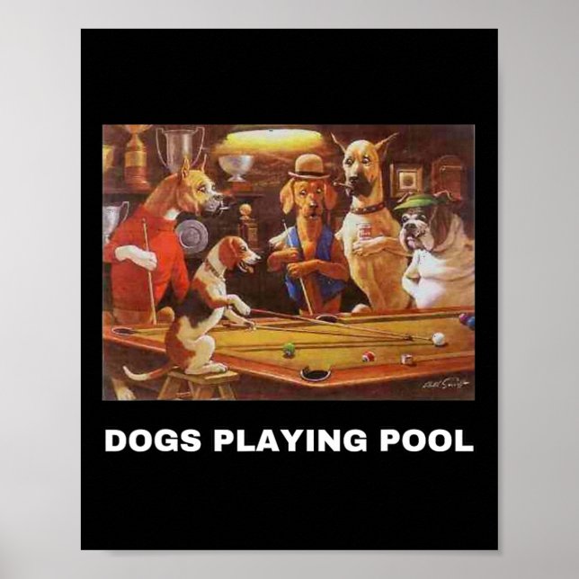 Dogs Playing Pool Art Work Puppies Snooker Pocket  Poster (Front)