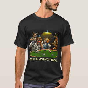 Dogs Playing Pool Art Work Puppies Snooker Pocket T-Shirt