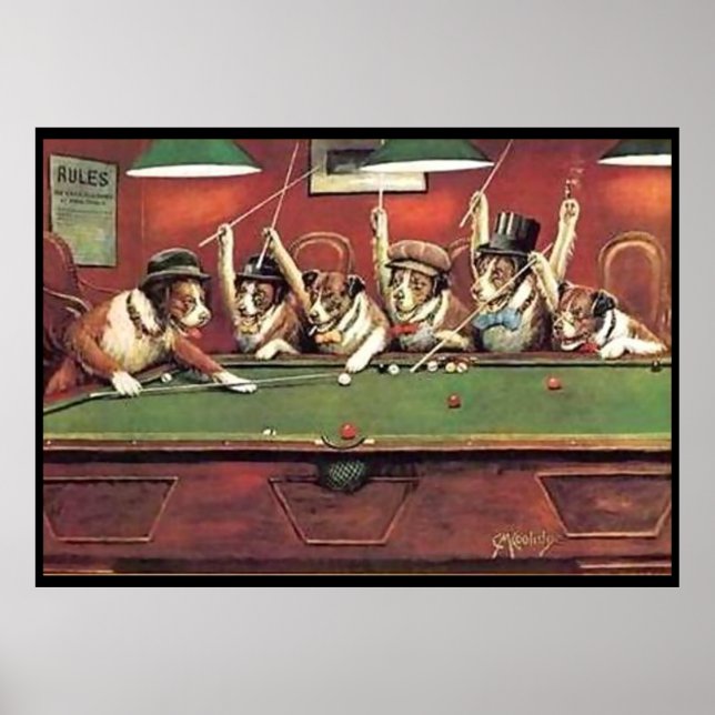 Dogs Playing Pool - Discussing the Shot Poster (Front)