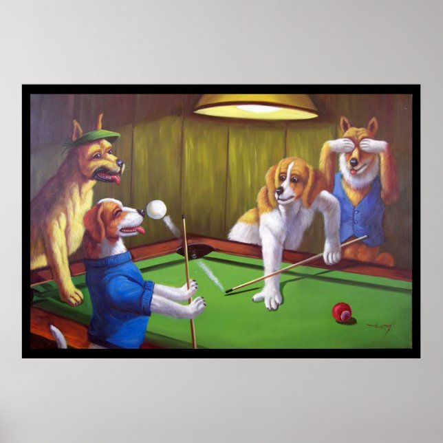 Dogs Playing Pool - Off the Table Poster (Front)