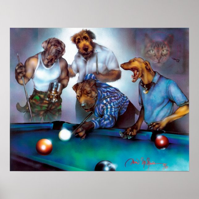 Dogs Playing Pool Poster (Front)