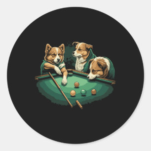 Dogs Playing Pool Table Billiards 8 Ball Classic Round Sticker