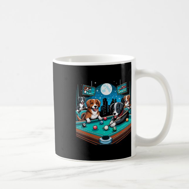 Dogs Playing Pool Table Billiards 8 Ball  Coffee Mug (Right)