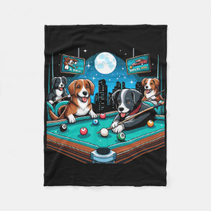 Dogs Playing Pool Table Billiards 8 Ball Fleece Blanket