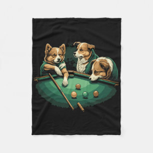 Dogs Playing Pool Table Billiards 8 Ball Fleece Blanket