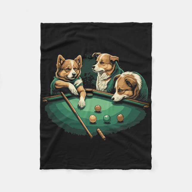 Dogs Playing Pool Table Billiards 8 Ball  Fleece Blanket (Front)