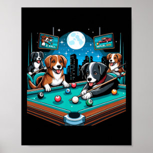 Dogs Playing Pool Table Billiards 8 Ball  Poster