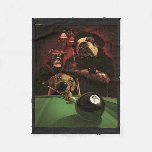 Dogs Playing Pool - The Eight Ball Fleece Blanket (Front)