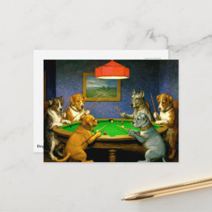 Dogs Playing Snooker Billiards Fun Spoof Postcard