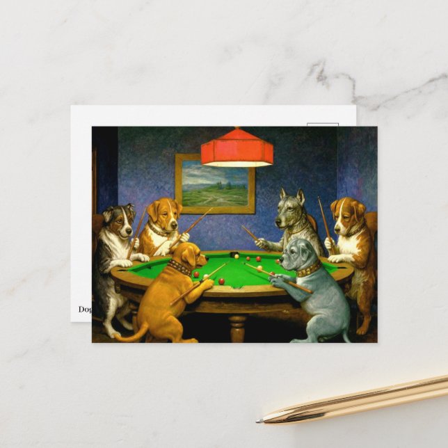 Dogs Playing Snooker Billiards Fun Spoof Postcard (Front/Back In Situ)