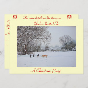 dogs playing winter snow scene christmas party invitation
