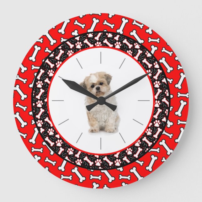 Dog's Portrait Dog Bone Frame Large Clock (Front)