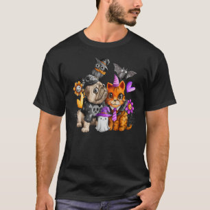 Dogs Pugs and Cute Cat Halloween Cat  Dog  Tee