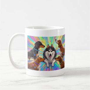 Dogs Puppies with rainbow background Coffee Mug