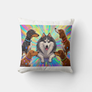 Dogs Puppies with rainbow background  Cushion