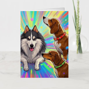 Dogs Puppies with rainbow background Foil Greeting