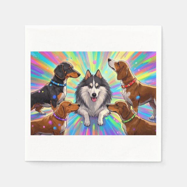 Dogs Puppies with rainbow background  Napkin (Front)
