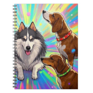 Dogs Puppies with rainbow background Notebook