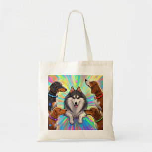 Dogs Puppies with rainbow background  Tote Bag