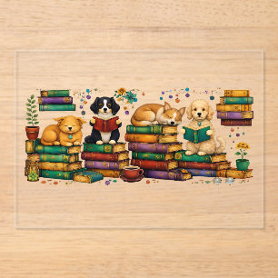 Dogs Reading Books Cozy Library Scene Acrylic Invitations