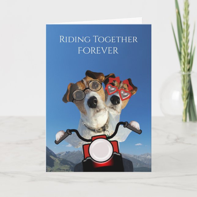 Dogs Ride on a Motorcycle for Wedding Announcement (Front)