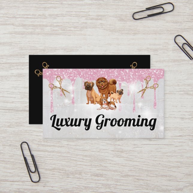 Dogs | Salon Scissors | Glitter Sparkle Business Card (Front/Back In Situ)