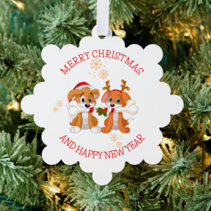 Dogs Santa and Reindeer  Tree Decoration Card