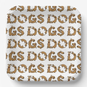 DOGS Spelled in Funny Cute Dog Letters Paper Plate